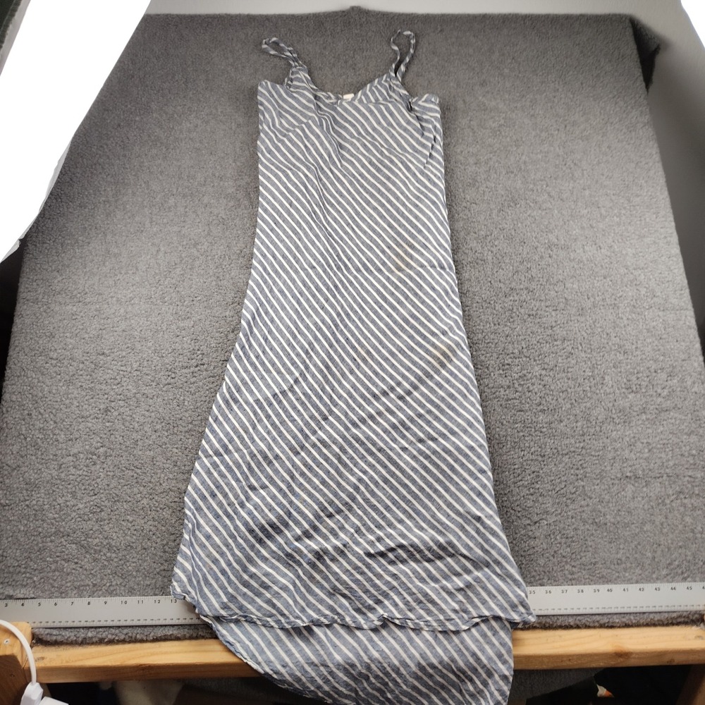 Artisan NY Women Blue White Striped 100% Linen Midi Dress Sz 8 Adjustable Straps